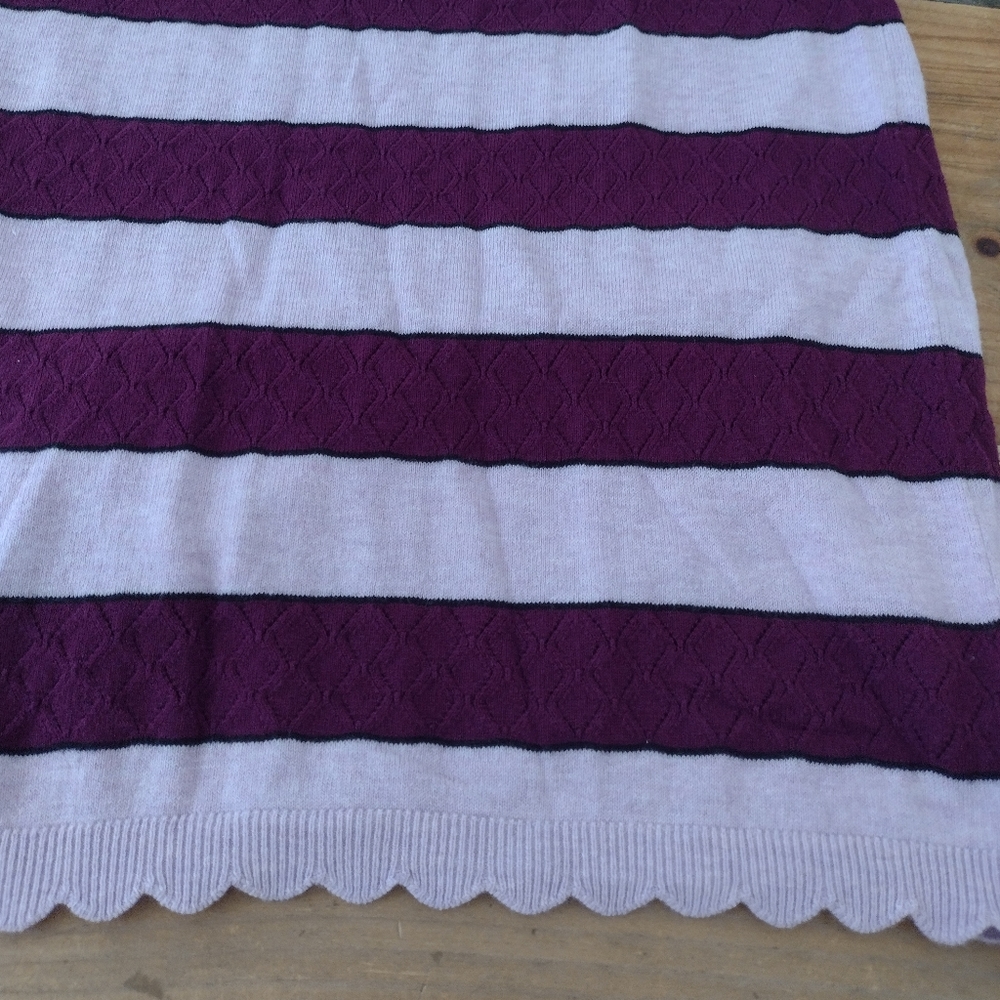 Purple Striped Short Sleeve Pullover Scalloped Hem Knit Sweater Fits M-L - Picture 9 of 12